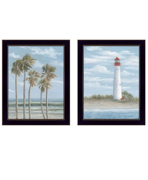 HomeRoots Set of Two Coastal Cape May Lighthouse & Palm Trees Framed Wall Art - Stylish Beach Decor 568580