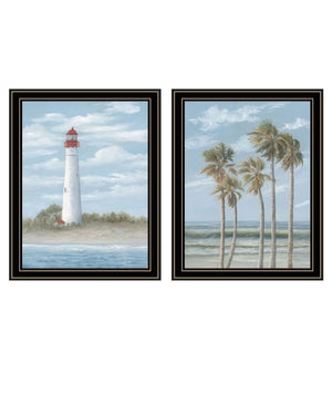 HomeRoots Set of Two Coastal Cape May Lighthouse and Palm Trees Framed Art for Breezy Home Décor Vibe 568581