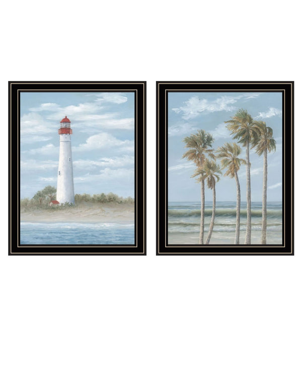 HomeRoots Set of Two Coastal Cape May Lighthouse and Palm Trees Framed Art for Breezy Home Décor Vibe 568581