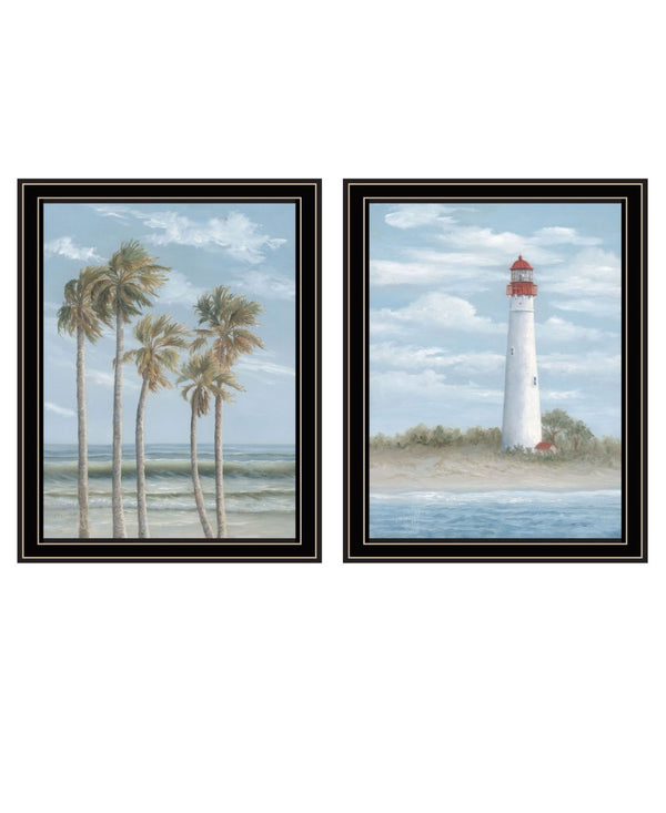 HomeRoots Set of Two Coastal Cape May Lighthouse and Palm Trees Framed Art for Breezy Home Décor Vibe 568581