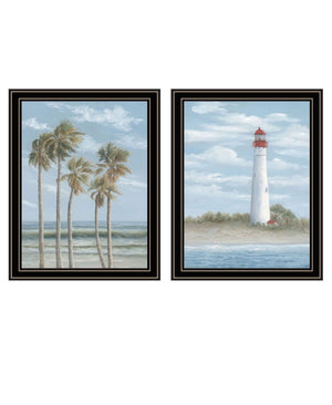 HomeRoots Set of Two Coastal Cape May Lighthouse and Palm Trees Framed Art for Breezy Home Décor Vibe 568581