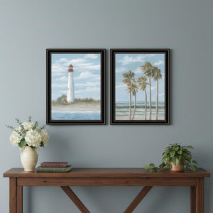 HomeRoots Set of Two Coastal Cape May Lighthouse and Palm Trees Framed Art for Breezy Home Décor Vibe 568581