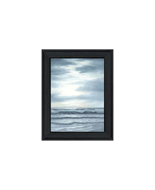 HomeRoots Set of Two "The Ocean Blue - High Tide at Sunset" Elegant Black Framed Coastal Wall Art Prints 568583