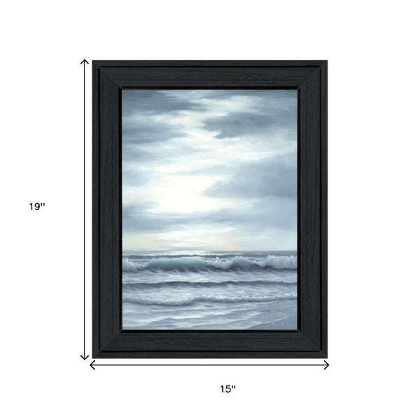 HomeRoots Set of Two "The Ocean Blue - High Tide at Sunset" Elegant Black Framed Coastal Wall Art Prints 568583