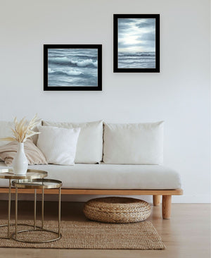 HomeRoots Set of Two "The Ocean Blue - High Tide at Sunset" Framed Wall Art for Coastal-Inspired Décor 568584