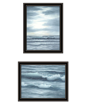 HomeRoots Set of Two Coastal-Inspired "The Ocean Blue" Framed Wall Art - High Tide at Sunset Elegance 568585