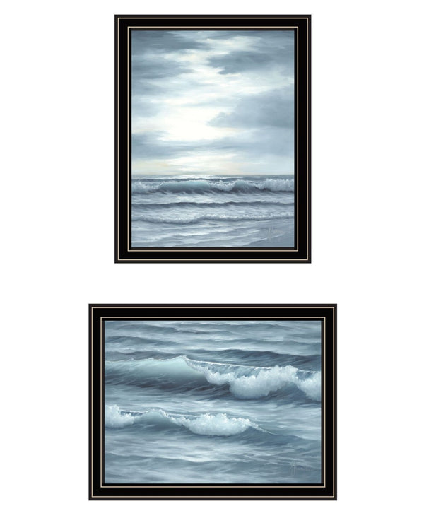 HomeRoots Set of Two Coastal-Inspired "The Ocean Blue" Framed Wall Art - High Tide at Sunset Elegance 568585