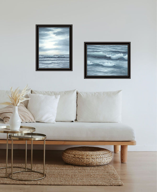 HomeRoots Set of Two Coastal-Inspired "The Ocean Blue" Framed Wall Art - High Tide at Sunset Elegance 568585