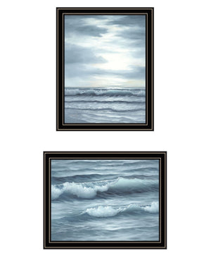 HomeRoots Set of Two Coastal-Inspired "The Ocean Blue" Framed Wall Art - High Tide at Sunset Elegance 568585