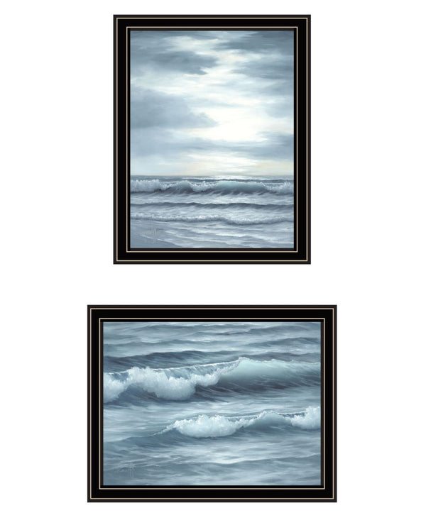 HomeRoots Set of Two Coastal-Inspired "The Ocean Blue" Framed Wall Art - High Tide at Sunset Elegance 568585
