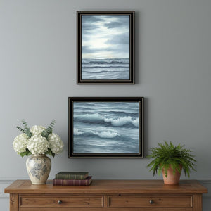HomeRoots Set of Two Coastal-Inspired "The Ocean Blue" Framed Wall Art - High Tide at Sunset Elegance 568585