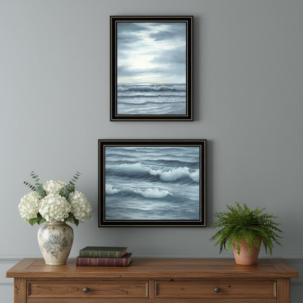 HomeRoots Set of Two Coastal-Inspired "The Ocean Blue" Framed Wall Art - High Tide at Sunset Elegance 568585