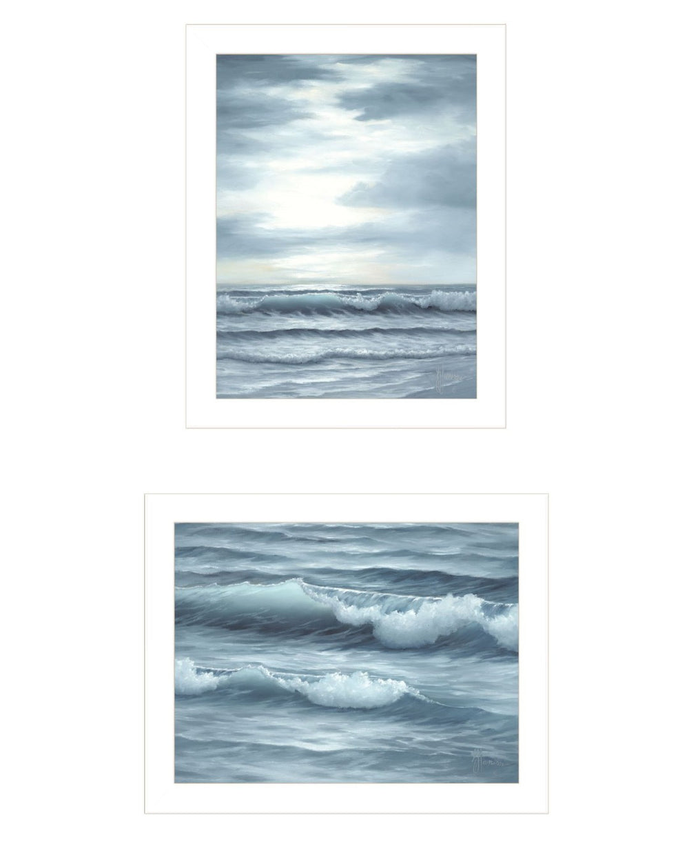 HomeRoots Set Of Two "The Ocean Blue" Framed Wall Art – Serene Sunset Coastal Decor for Modern Spaces 568587