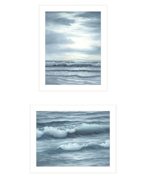 HomeRoots Set Of Two "The Ocean Blue" Framed Wall Art – Serene Sunset Coastal Decor for Modern Spaces 568587