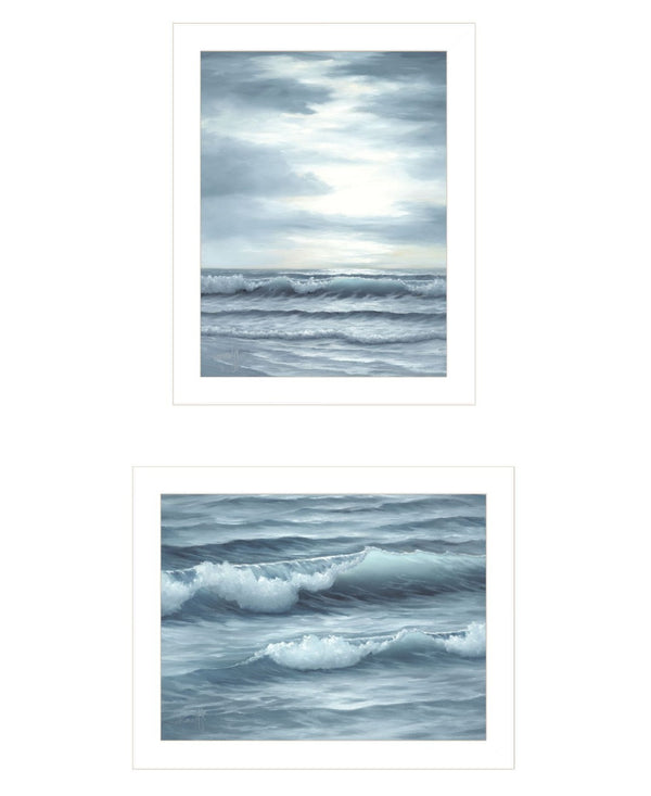 HomeRoots Set Of Two "The Ocean Blue" Framed Wall Art – Serene Sunset Coastal Decor for Modern Spaces 568587