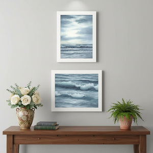 HomeRoots Set Of Two "The Ocean Blue" Framed Wall Art – Serene Sunset Coastal Decor for Modern Spaces 568587