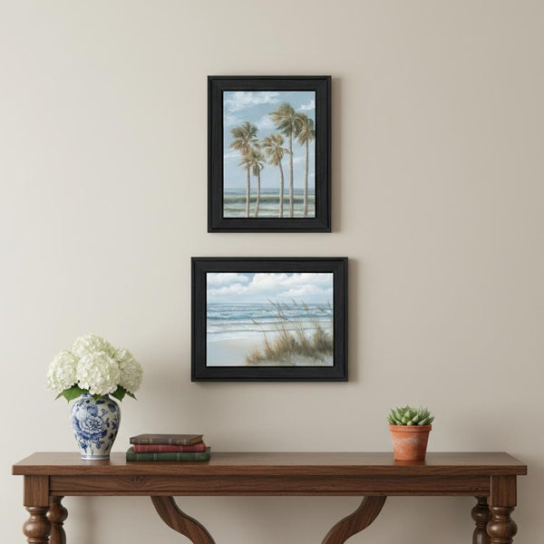 HomeRoots Set of Two Coastal Framed Art Prints - "Ocean Breeze, Palm Trees & Sea Oats" - Elegant Decor 568588