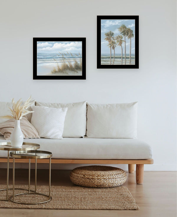 HomeRoots Set of Two Coastal-Inspired Framed Prints Featuring Palm Trees & Sea Oats - Perfect Beach Decor! 568589