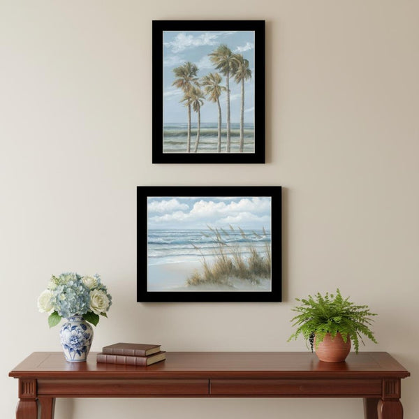 HomeRoots Set of Two Coastal-Inspired Framed Prints Featuring Palm Trees & Sea Oats - Perfect Beach Decor! 568589