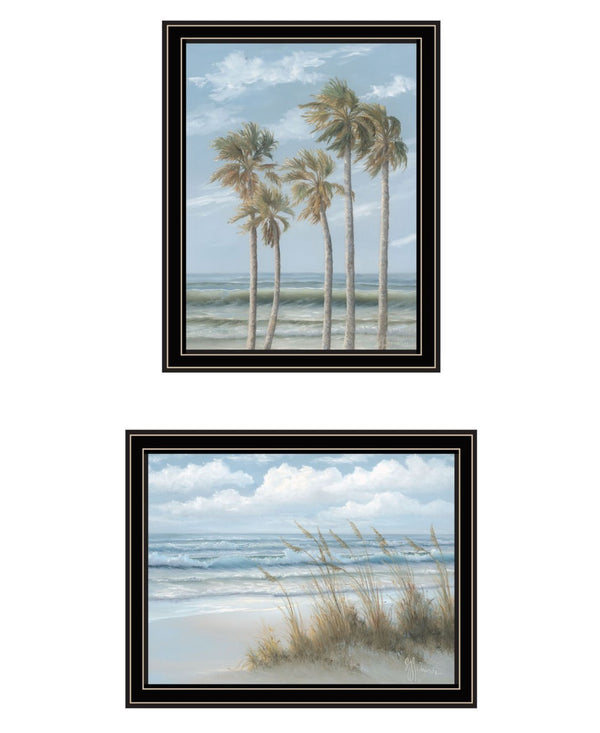 HomeRoots Set of Two Framed Prints - Coastal Palm Trees and Sea Oats Artwork for Elegant Home Décor 568590
