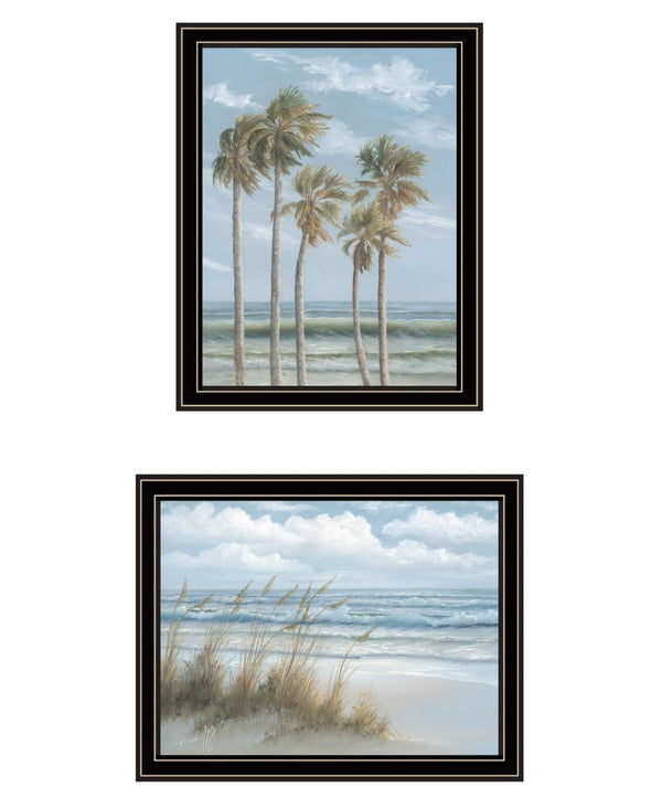 HomeRoots Set of Two Framed Prints - Coastal Palm Trees and Sea Oats Artwork for Elegant Home Décor 568590