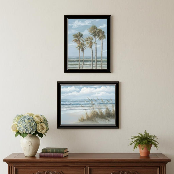 HomeRoots Set of Two Framed Prints - Coastal Palm Trees and Sea Oats Artwork for Elegant Home Décor 568590