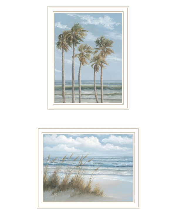HomeRoots Set of Two Elegant Coastal Wall Art Prints – Framed Palm Trees & Sea Oats for Breezy Decor 568591