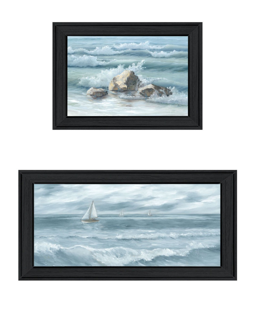 HomeRoots Set of Two Black Framed Wall Art Prints - "Steadfast in the Waves" for a Coastal Serenity Look 568592