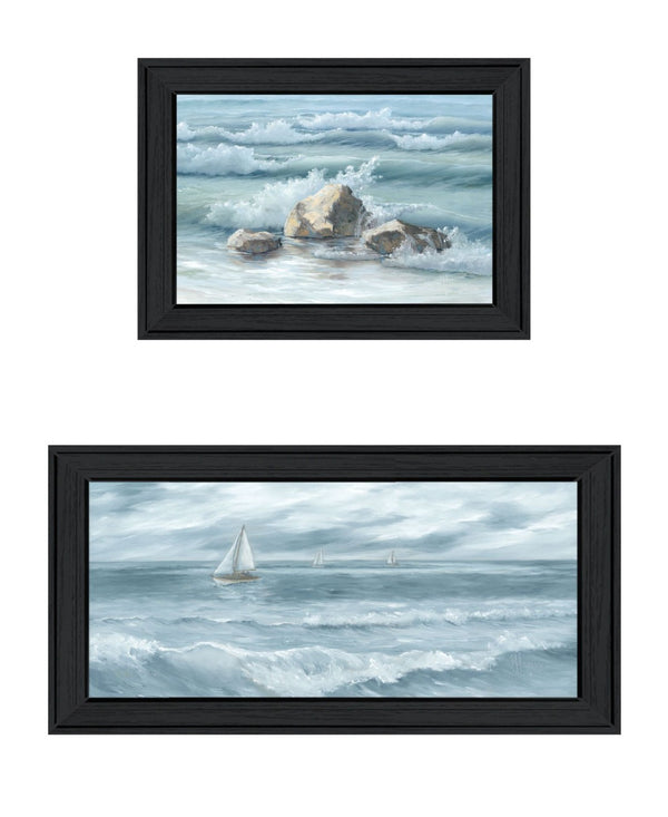 HomeRoots Set of Two Black Framed Wall Art Prints - "Steadfast in the Waves" for a Coastal Serenity Look 568592