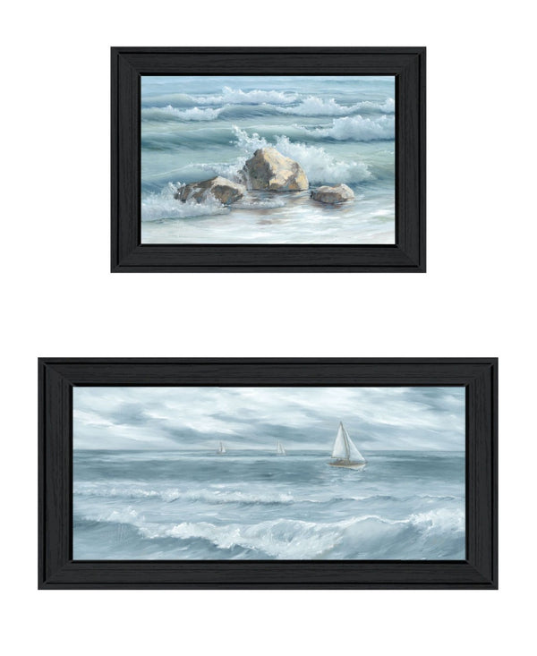 HomeRoots Set of Two Black Framed Wall Art Prints - "Steadfast in the Waves" for a Coastal Serenity Look 568592