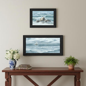 HomeRoots Set of Two Black Framed Wall Art Prints - "Steadfast in the Waves" for a Coastal Serenity Look 568592