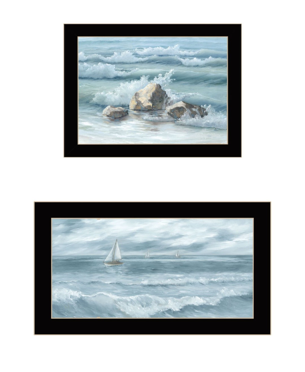 HomeRoots Set of Two Coastal-Inspired Black Framed Wall Art Prints - Modern Nautical Decor for Any Space 568593