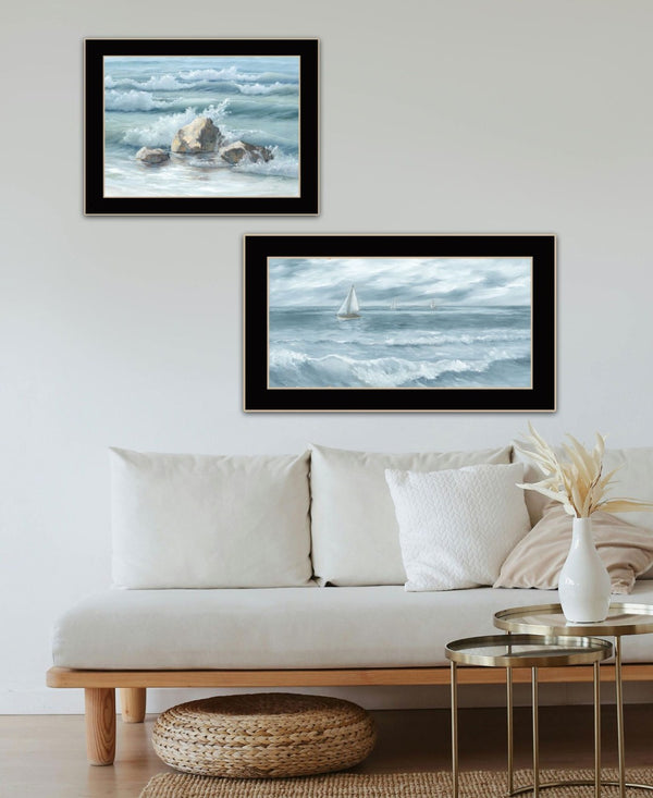HomeRoots Set of Two Coastal-Inspired Black Framed Wall Art Prints - Modern Nautical Decor for Any Space 568593