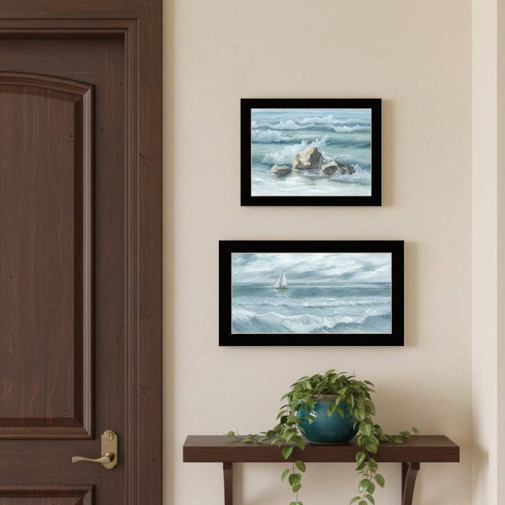 HomeRoots Set of Two Coastal-Inspired Black Framed Wall Art Prints - Modern Nautical Decor for Any Space 568593