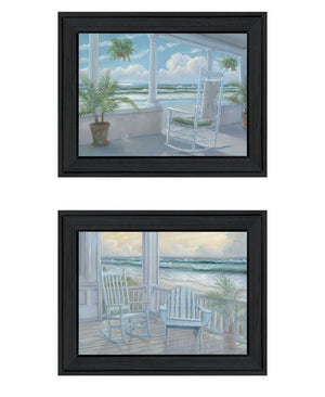 HomeRoots Set of Two Coastal Framed Wall Art Prints - Relaxing Black Frames Enhance Modern Decor Elegance 568596