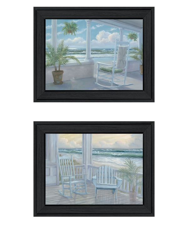 HomeRoots Set of Two Coastal Framed Wall Art Prints - Relaxing Black Frames Enhance Modern Decor Elegance 568596
