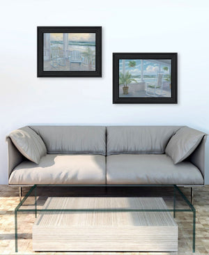 HomeRoots Set of Two Coastal Framed Wall Art Prints - Relaxing Black Frames Enhance Modern Decor Elegance 568596