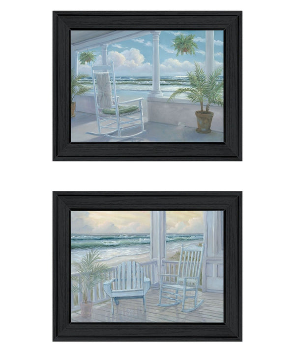 HomeRoots Set of Two Coastal Framed Wall Art Prints - Relaxing Black Frames Enhance Modern Decor Elegance 568596
