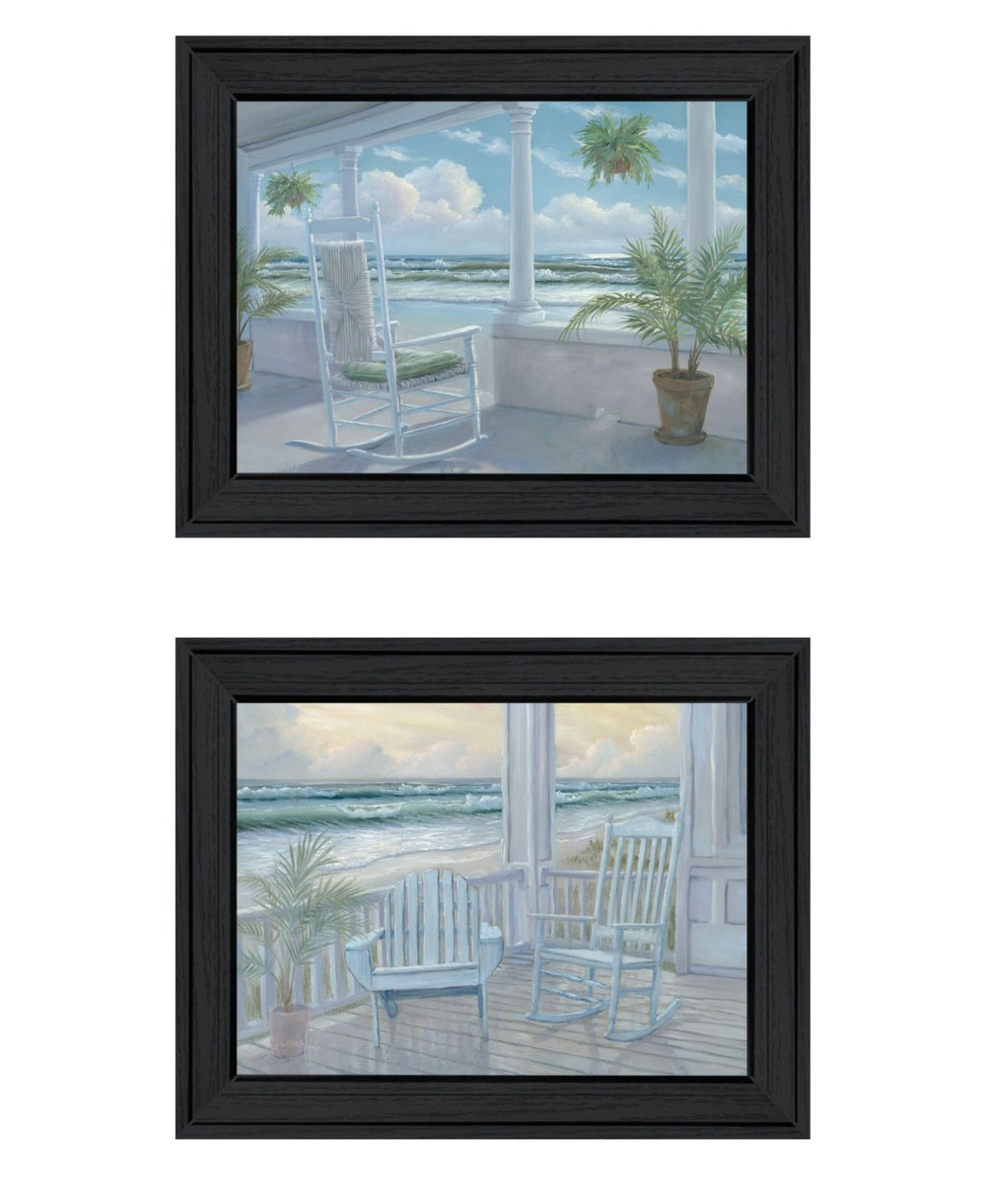 HomeRoots Set of Two Coastal Framed Wall Art Prints - Relaxing Black Frames Enhance Modern Decor Elegance 568596