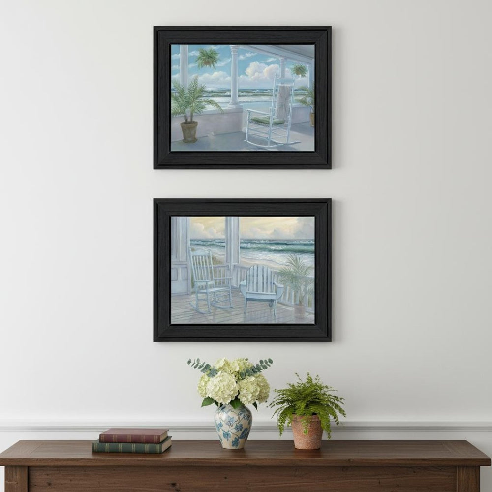 HomeRoots Set of Two Coastal Framed Wall Art Prints - Relaxing Black Frames Enhance Modern Decor Elegance 568596