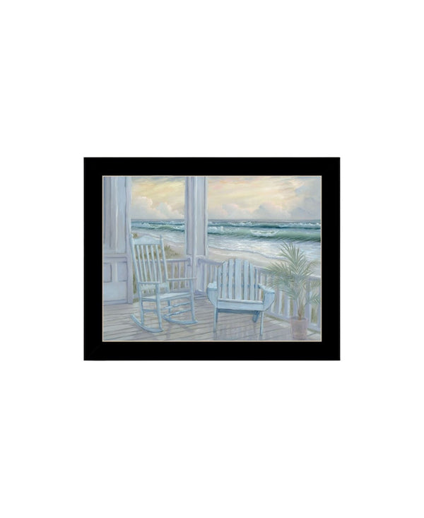HomeRoots Set of Two Coastal Framed Wall Art Prints - Relaxing Black Frames Enhance Modern Decor Elegance 568596