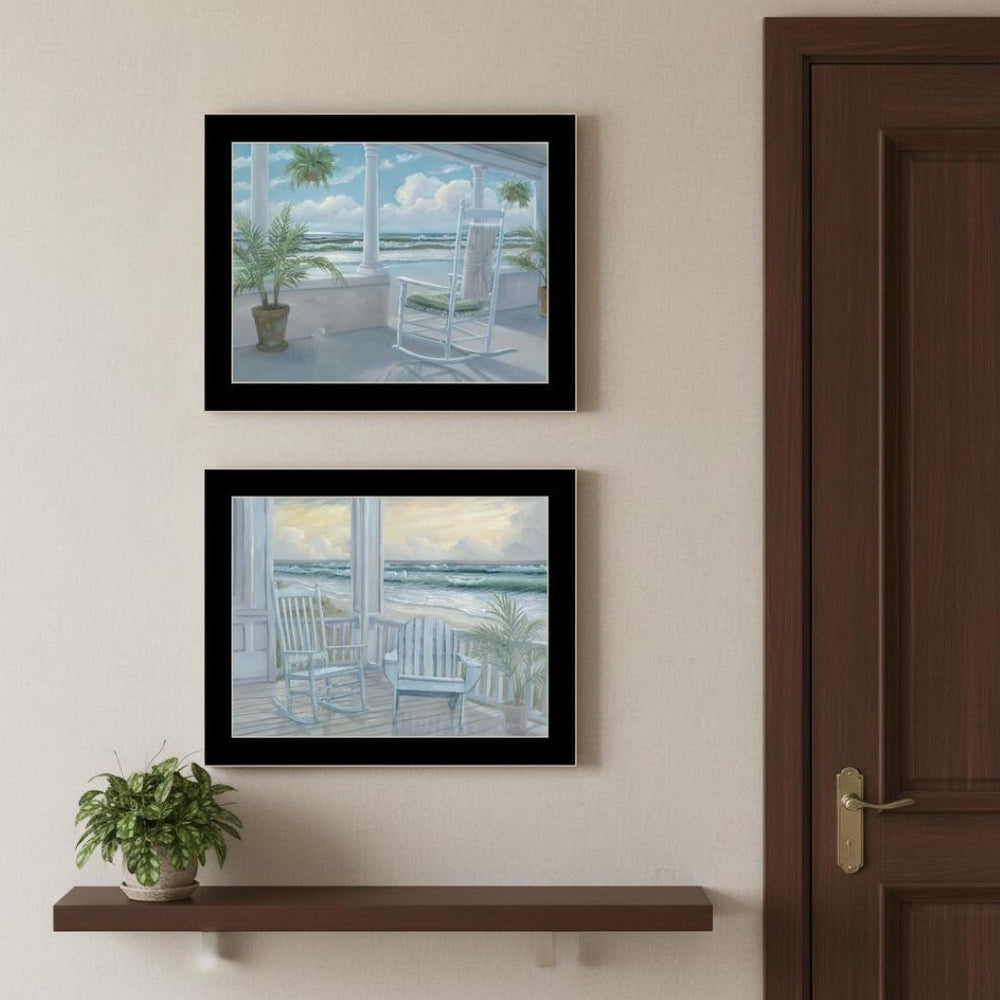 HomeRoots Set of Two Coastal Porch Wall Art - Black Framed Serenity for Stylish Home Décor & Relaxation 568597