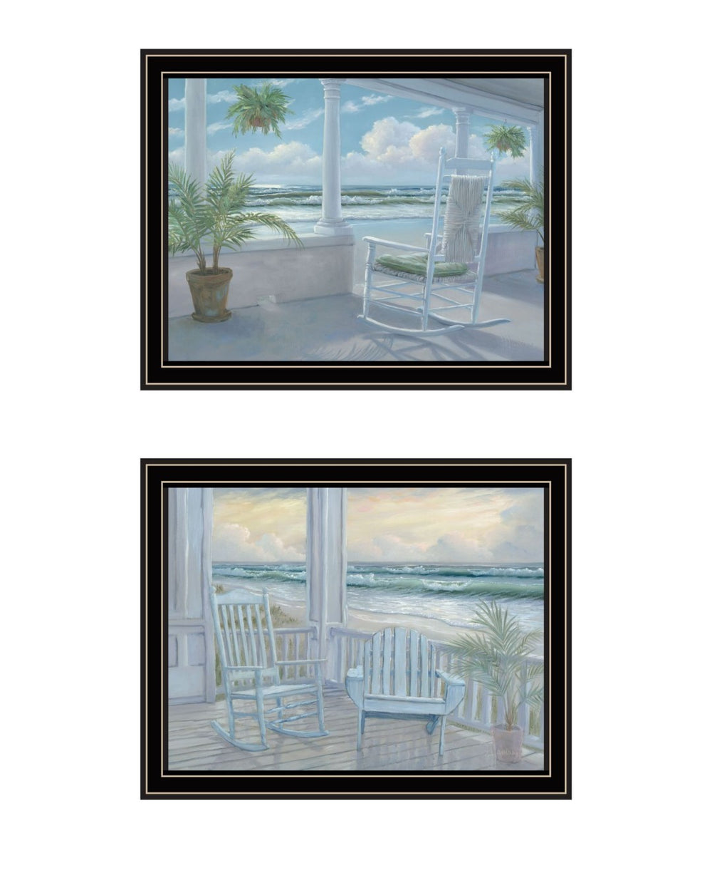 HomeRoots Set of Two Coastal Porch Art Prints – Relaxing Black Framed Decor for Modern Home & Beach Vibes 568598