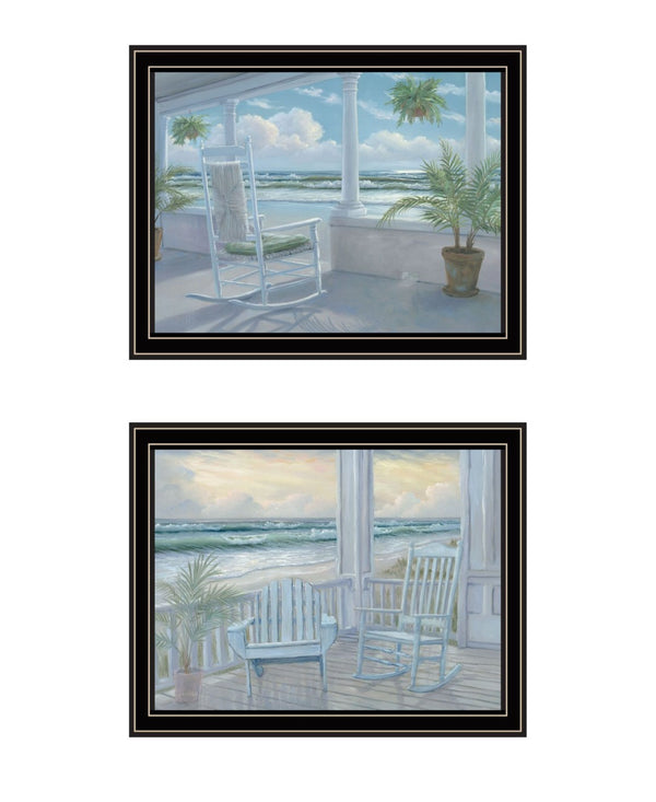 HomeRoots Set of Two Coastal Porch Art Prints – Relaxing Black Framed Decor for Modern Home & Beach Vibes 568598