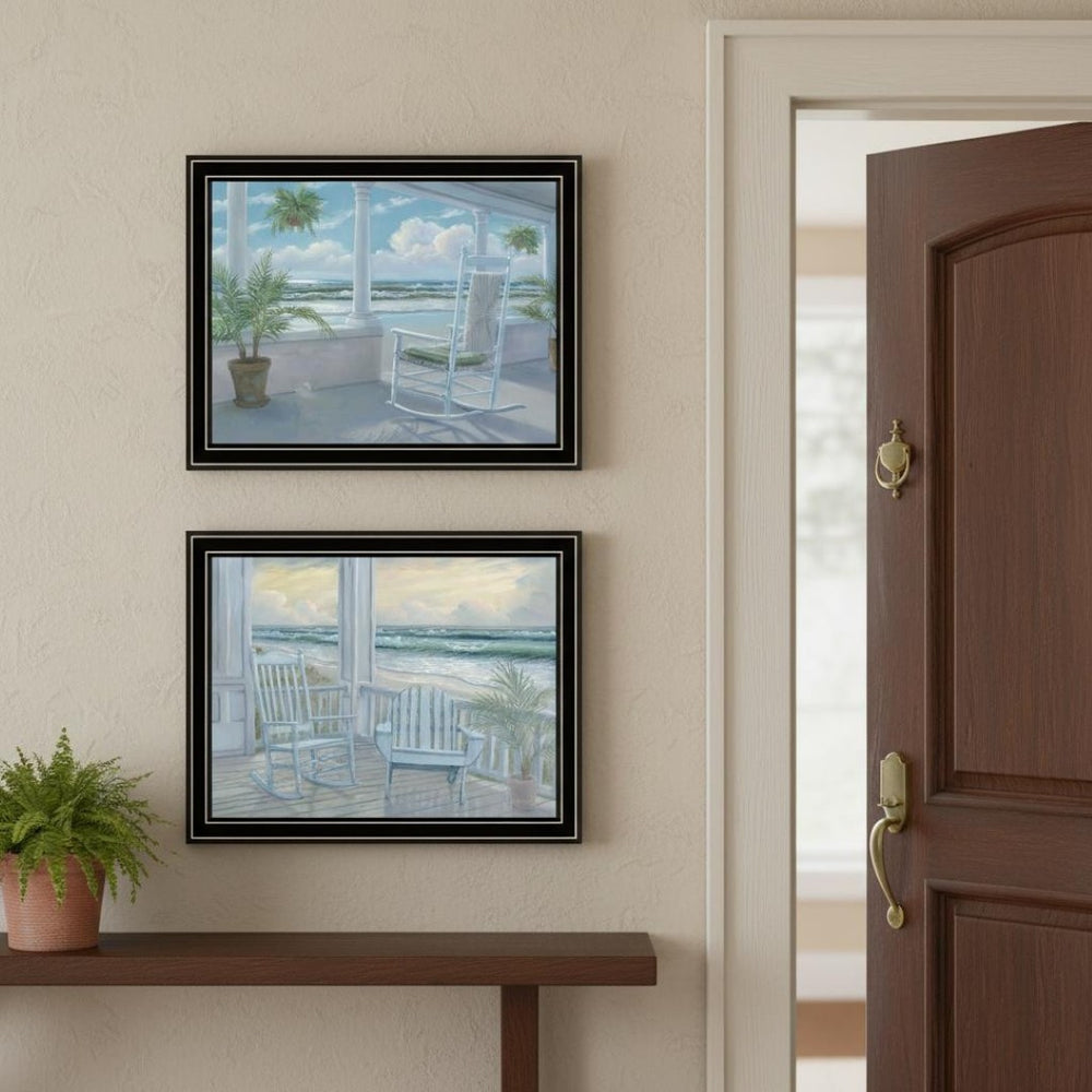 HomeRoots Set of Two Coastal Porch Art Prints – Relaxing Black Framed Decor for Modern Home & Beach Vibes 568598