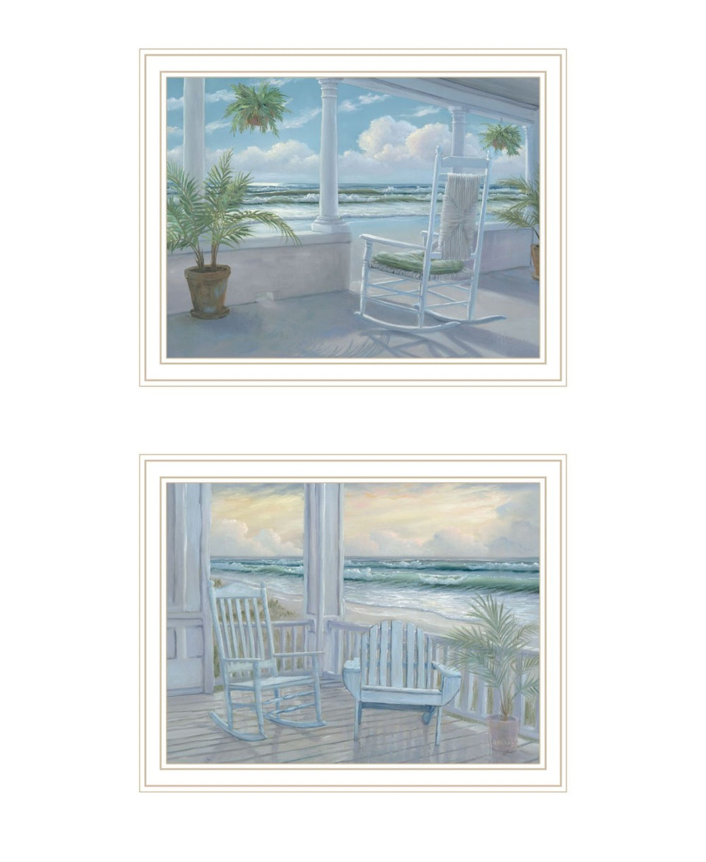HomeRoots Set of Two Coastal-Inspired White Framed Wall Art Prints for a Relaxed Beachy Vibe in Any Space 568599