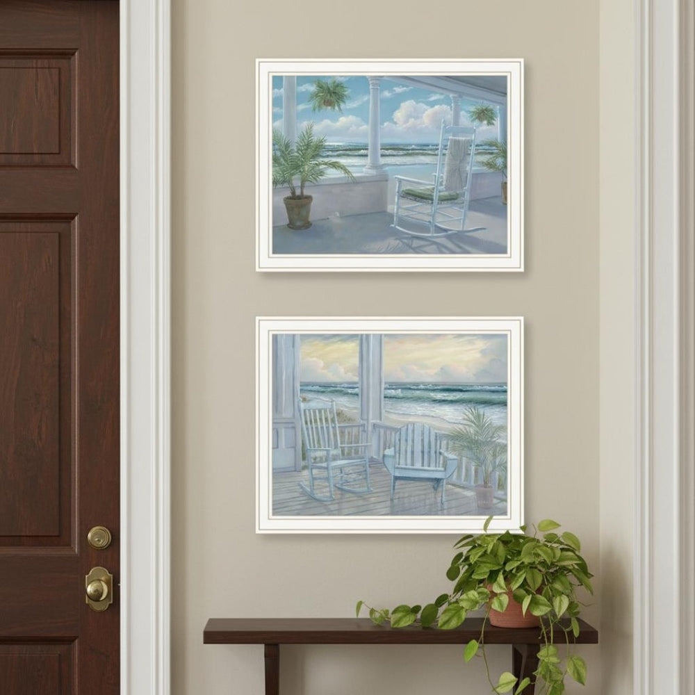 HomeRoots Set of Two Coastal-Inspired White Framed Wall Art Prints for a Relaxed Beachy Vibe in Any Space 568599