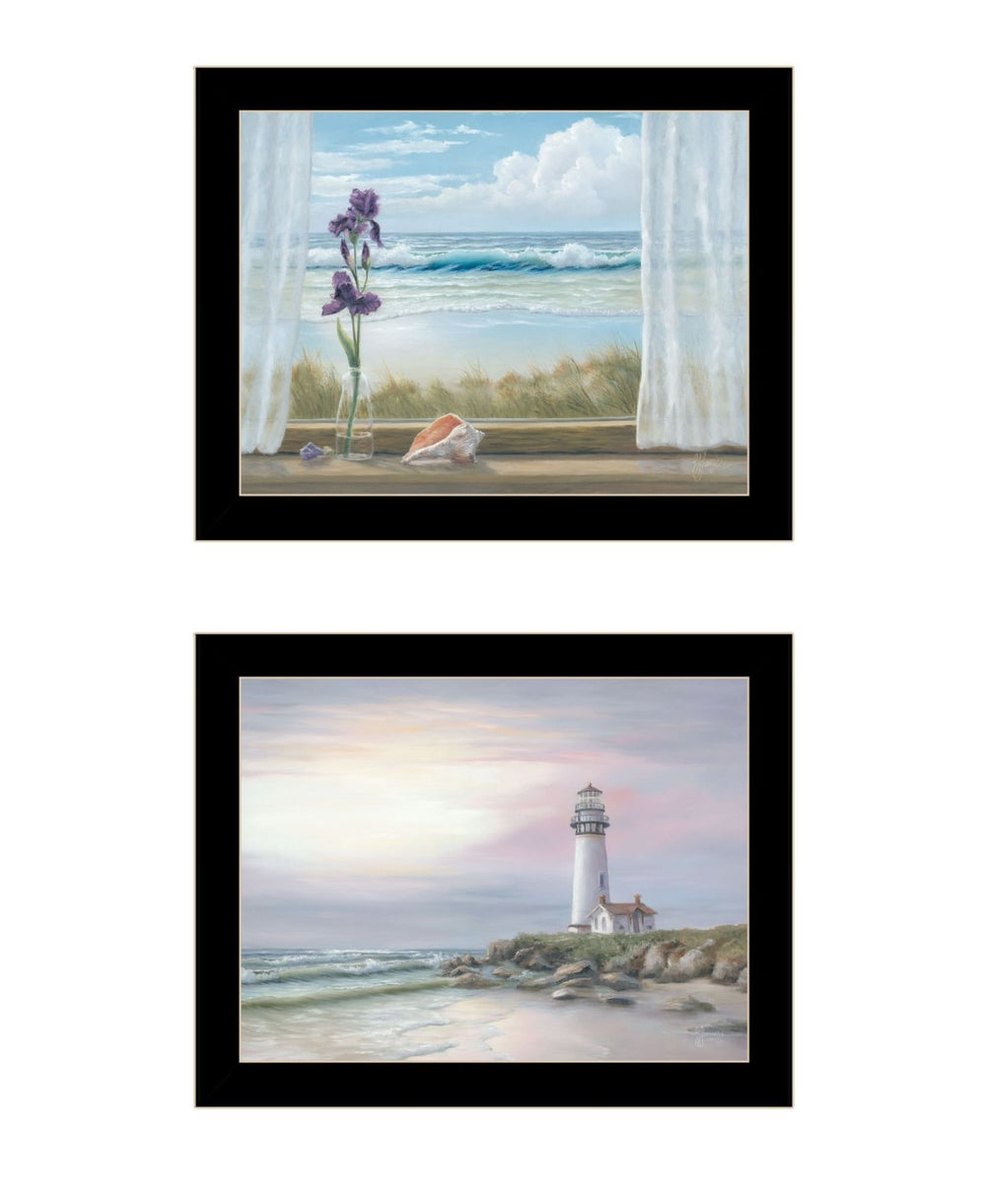 HomeRoots Set of Two Framed Lighthouse at Sunset Prints – Coastal Wall Art for Home or Office Decor 568601