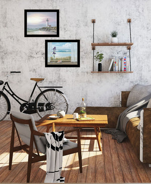 HomeRoots Set of Two Framed Lighthouse at Sunset Prints – Coastal Wall Art for Home or Office Decor 568601