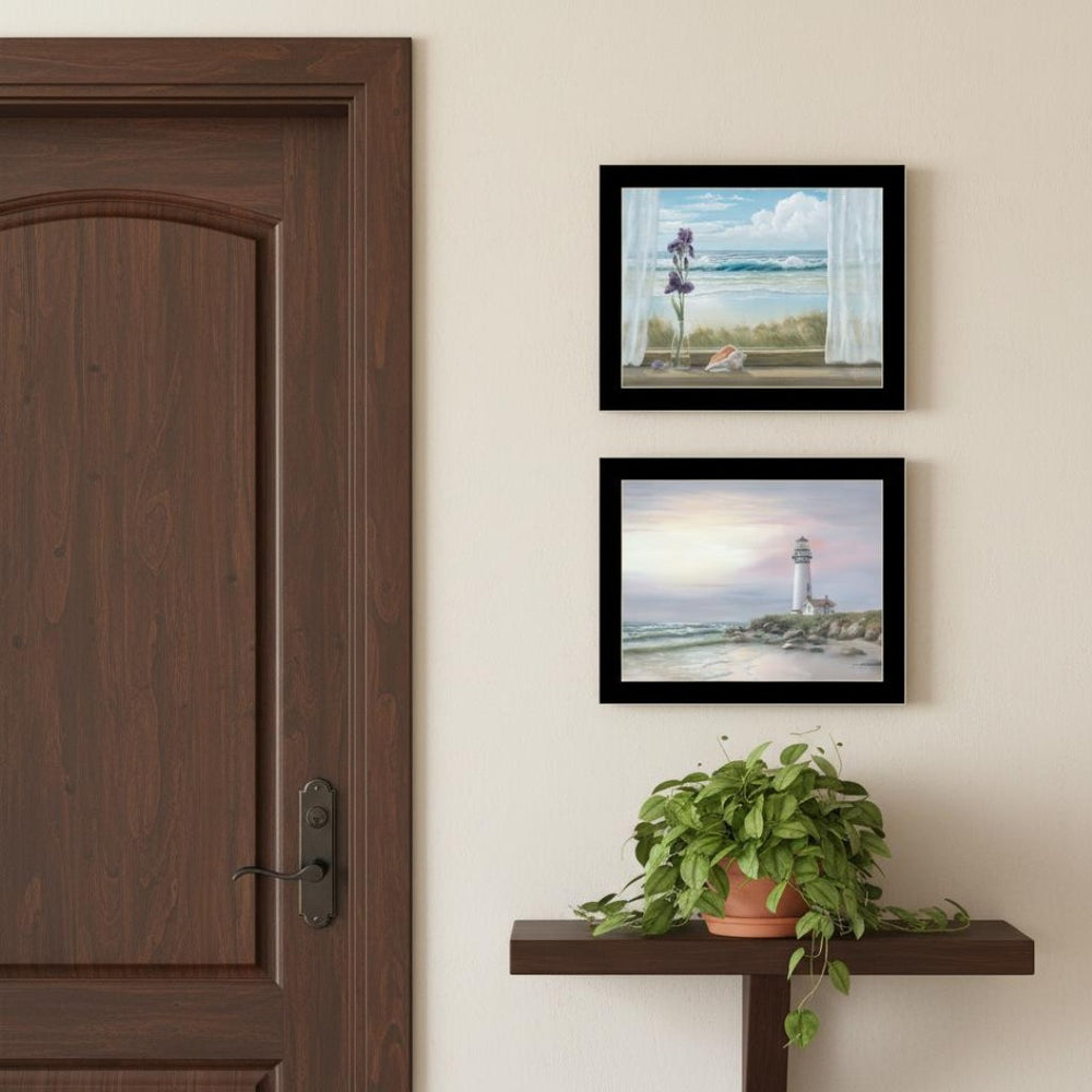 HomeRoots Set of Two Framed Lighthouse at Sunset Prints – Coastal Wall Art for Home or Office Decor 568601